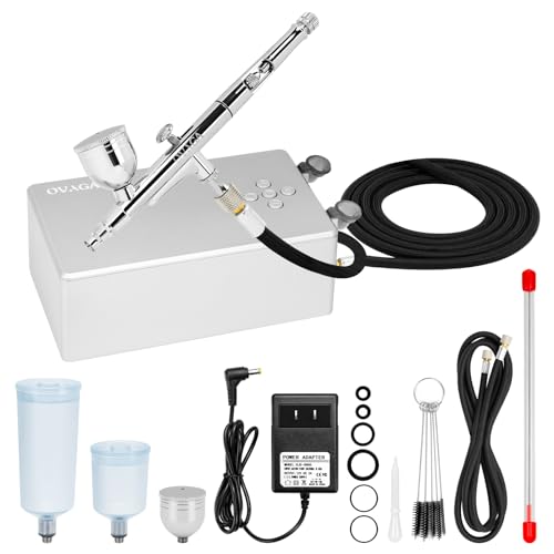 55PSI Ultra-Silent Airbrush Kit, Dual-Action Multi-Function Airbrush Set with Compressor for Painting Portable Air Brush Set for Cake Decoration Makeup Art Craft Nail Design Model Tattoo - color: Silver