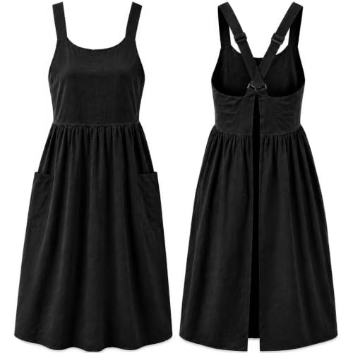 Uaussi Cotton Linen Apron Cross Back Work Apron for Women with Pockets Pinafore Dress X Cross Halter Apron for Chef Gardening - color: Pure Black