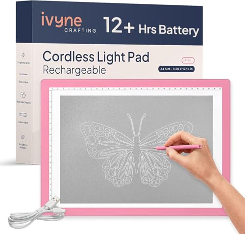 iVyne Rechargeable A4 Light Pad for Tracing & Weeding - LED Light Board for Weeding Vinyl - for Cricut Vinyl Weeding Tools - Ultra-Thin & Portable - Perfect for Artists & Crafters - Pink - color: Pink, size: Rechargeable - Light Pad