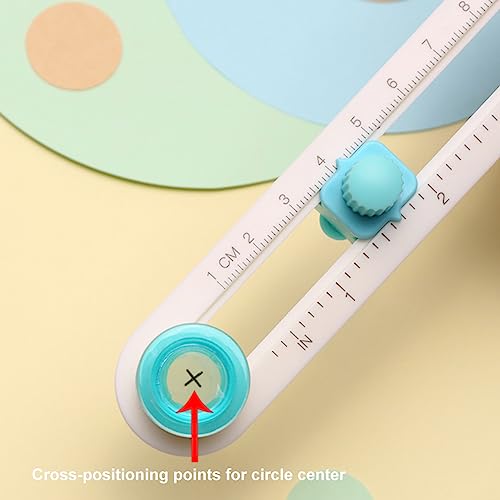 KW-triO Circe Cutter for Paper Crafting Circular Cutter Tool Rotary Compass Circle Cutter Adjustable Cutting Diameter Ranges from 3/4 in to 8 in (Cyan & White, Mini) - size: Mini + 0 Replacement Blades