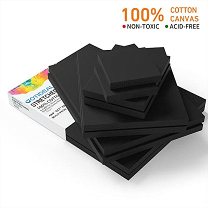 10Pcs Black Canvases, Multi Pack 4x4, 5x7, 8x10, 9x12, 11x14 | Stretched Canvases, Set of 10, Primed 100% Cotton, Artist Blank Canvas Boards for Painting, Acrylic Pouring, Oil Paint Art - color: Black, size: Multi Size-10 Pcs