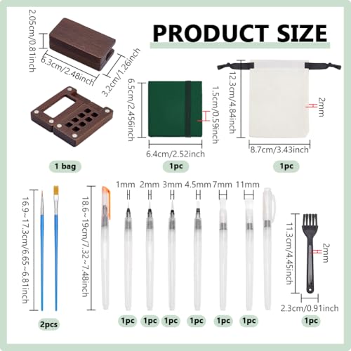 PH PandaHall Travel Watercolor Painting Kit, 7pcs Mini Watercolor Paint Set Wooden Grid Paint Box Watercolor Paper Sketch Book Brush Pens with Binder Clip for Beginners Artists Enthusiasts
