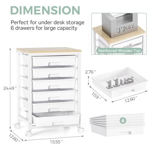 SYKIARIOL Rolling Cart with 6 Drawers,White - color: White, size: 6 Drawers