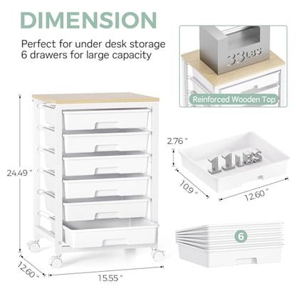 SYKIARIOL Rolling Cart with 6 Drawers,White - color: White, size: 6 Drawers