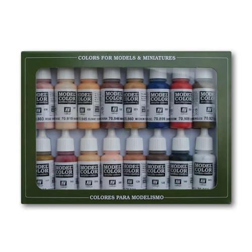 Vallejo - Face & Skin Tones Acrylic Paint Set | Model Color | Figure Color Series Historical Miniature Kit to Achieve Historical Accuracy with Artist-Grade Pigments | 16 Bottles x 18 ml (0.60 fl.oz.) - style: Face & Skin Tones