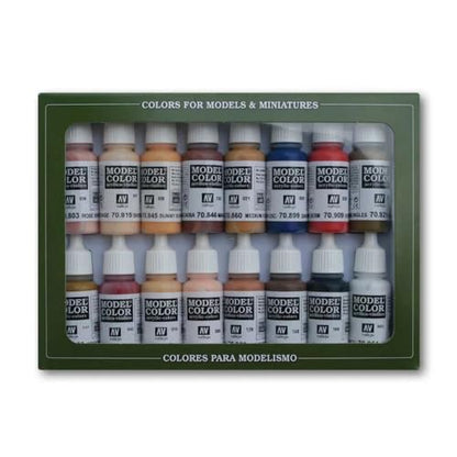 Vallejo - Face & Skin Tones Acrylic Paint Set | Model Color | Figure Color Series Historical Miniature Kit to Achieve Historical Accuracy with Artist-Grade Pigments | 16 Bottles x 18 ml (0.60 fl.oz.) - style: Face & Skin Tones