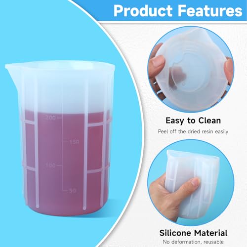 Gartful 300ml Large Silicone Measuring Cups, 10OZ Reusable Squeeze and Pour Resin Cups for Epoxy, Casting Molds, Slime, Craft Art Projects, Cup Making, Waxing, 6 Packs - size: 300ml*6