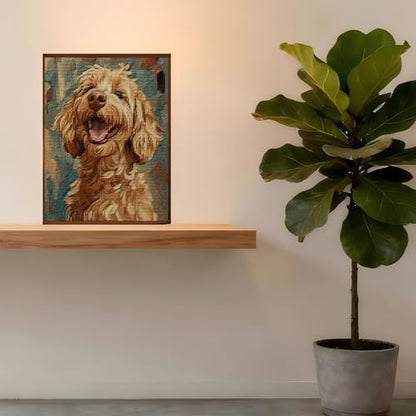 CYLVYLL Stamped Cross Stitch Kits, Goldendoodle Dog Embroidery Starter Kit for Adult Beginners, Cute Dog Cross Stitch Kits for Adults 12x16 inch