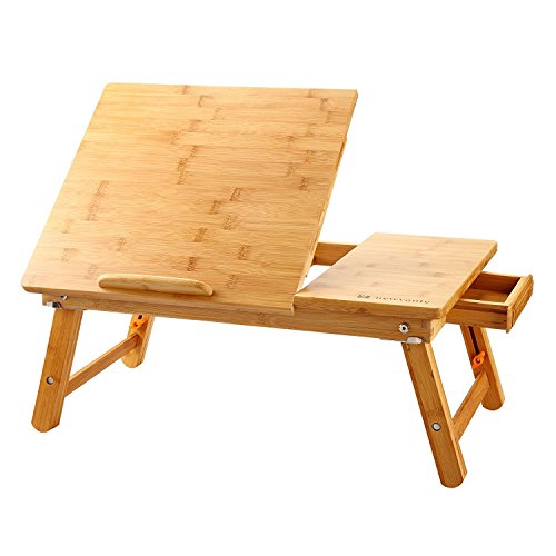 Nnewvante Bamboo Laptop Desk for Bed with Tilting Top, Drawer 21.6 x 13.8In | Adjustable Foldable Bed Tray with Tilting Top and Drawer for Laptop Work, Breakfast, Reading and Relaxing on Bed Or Couch. - color: Bamboo, size: 21.6"