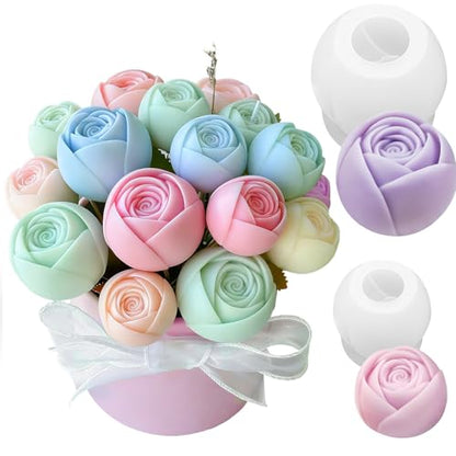 Rose Candle Mold, Set of 2 Size Budding Rose Making Molds - color: clear