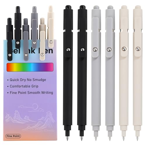 Gel Pens 0.5mm Black Ink Ballpoint Aesthetic Beige Black Gray White Fine Point Smooth Writing Pretty Cute Fancy Desk Accessories Gifts for Women Men Nurse Journaling Office School Supplies 6Pcs - color: 2Black 2Gray 2Beige-Black Ink