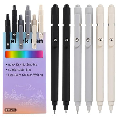 Gel Pens 0.5mm Black Ink Ballpoint Aesthetic Beige Black Gray White Fine Point Smooth Writing Pretty Cute Fancy Desk Accessories Gifts for Women Men Nurse Journaling Office School Supplies 6Pcs - color: 2Black 2Gray 2Beige-Black Ink