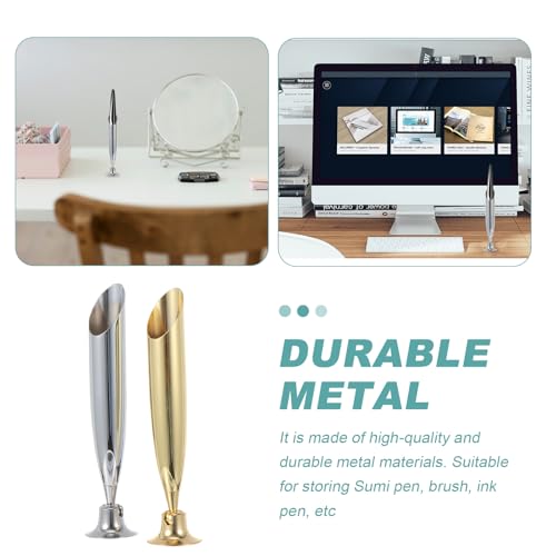 Ciieeo Single Pen Display Stand Organizer Metal Pen Holder 2pcs Metal Insertion Dip Pen Holder Pen Base Quill Fountain Desktop Pens Base - color: Silver Golden, size: 8.2x1.7x1.2cm