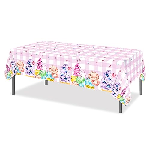 1Pc Ice Cream Cake Party Plastic Tablecloth 54 x 87 Inch Summer Sweet Ice Cream Long Rectangular Table Cover for Buffet Ice Cream Party Holiday Dinner Picnic Tablecloth for Kitchen Event Use - color: Ice Cream Cake