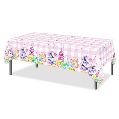 1Pc Ice Cream Cake Party Plastic Tablecloth 54 x 87 Inch Summer Sweet Ice Cream Long Rectangular Table Cover for Buffet Ice Cream Party Holiday Dinner Picnic Tablecloth for Kitchen Event Use - color: Ice Cream Cake
