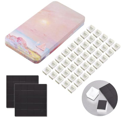 qianshan 40Pcs Empty Half Pans Watercolor Tin Palette with Magnetic Stripe | Travel Tin Palette Case,Portable Artist Paints Half Pan Kits,DIY Watercolor Oils Acrylics Painting Drawing - color: Pink Sunset