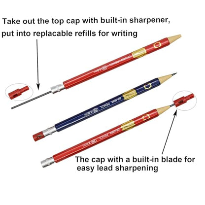 Maydahui 12Pcs 2.0mm Red Blue Mechanical Pencils with 20Pcs 2B Refills | Hexagonal Automatic Wood-like Pencil Built-in Sharpener for Artist Drawing Sketching Drafting Homework Practise