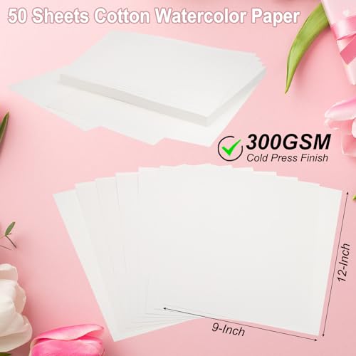 PATIKIL 50 Pcs Pure Cotton Watercolor Paper 140lb/300 GSM 9x12 - size: 9x12 Inch