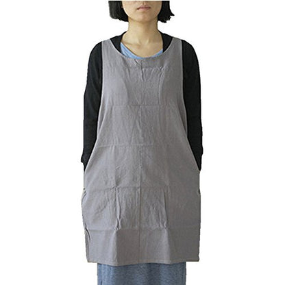 Cotton Linen Japanese Apron Halter Cross Back Bandage X Shape Aprons Two Pockets - color: Lightgray