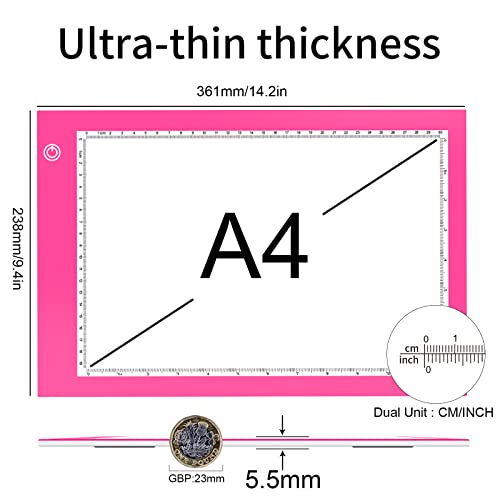 XIAOSTAR Light Box Drawing Pad, Tracing Board with Type-C Charge Cable and Brightness Adjustable for Artists, AnimationDrawing, Sketching, Animation, X-ray Viewing (A4-P-Pink-New)