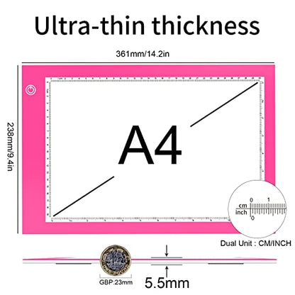 XIAOSTAR Light Box Drawing Pad, Tracing Board with Type-C Charge Cable and Brightness Adjustable for Artists, AnimationDrawing, Sketching, Animation, X-ray Viewing (A4-P-Pink-New)