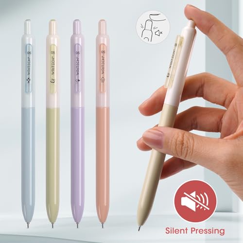 WRITECH Gel Pens Fine Point: 0.5mm Black Silent Click Needle Tip 4ct - color: Black-4ct
