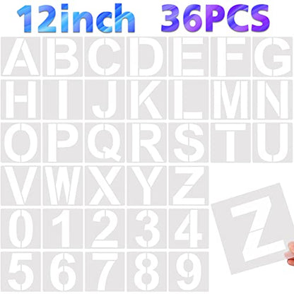 FEBSNOW 36 Pcs 12 Inches Large Alphabet Letter and Number Stencils - size: 12 inches