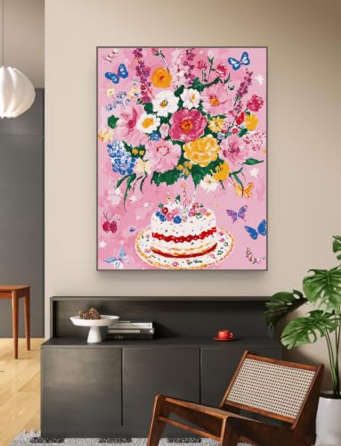 ZRIZQ Flowers Paint by Numbers Kit for Adults Beginner,Birthday,16x20 | Full set with wooden brushes,rolled canvas,rich paints.Calming activity.Beginner friendly.Just open and paint. - color: 16"X20"Rolled Canvas-Birthday Flowers