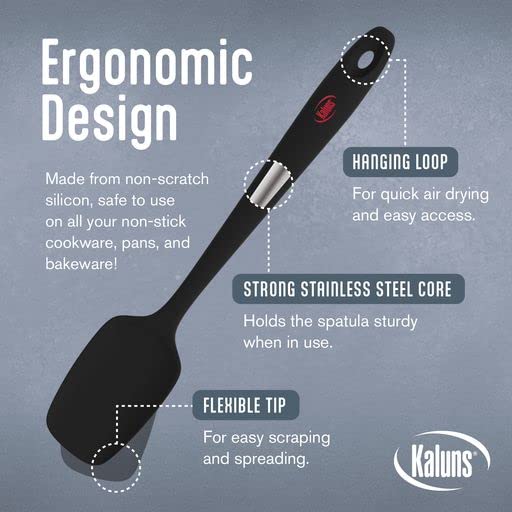 Kaluns Silicone Spatula Set, 4 Rubber Spatulas 600°F Heat Resistant, Nonstick Seamless Design with Stainless Steel Core, Dishwasher Safe, BPA free, Bonus Tongs Included - color: 4 Pcs + Tongs Black