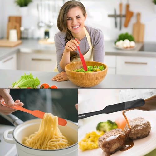 3pcs Silicone Jar Spatulas 10in Long Skinny Heat-Resistant, Narrow Spatula Set for Scraping Peanut Butter, Sourdough, Jam in Small Containers, Blenders & Baking (Black & Red & Orange) - color: Black & Red & Orange