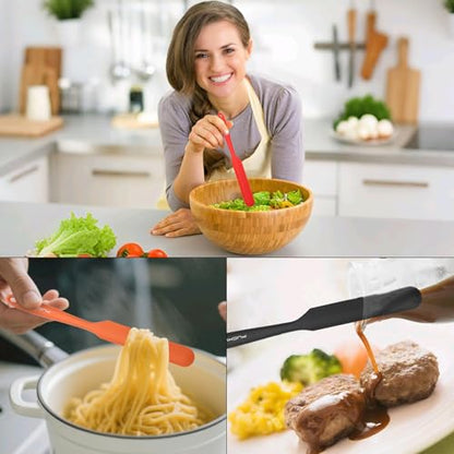 3pcs Silicone Jar Spatulas 10in Long Skinny Heat-Resistant, Narrow Spatula Set for Scraping Peanut Butter, Sourdough, Jam in Small Containers, Blenders & Baking (Black & Red & Orange) - color: Black & Red & Orange
