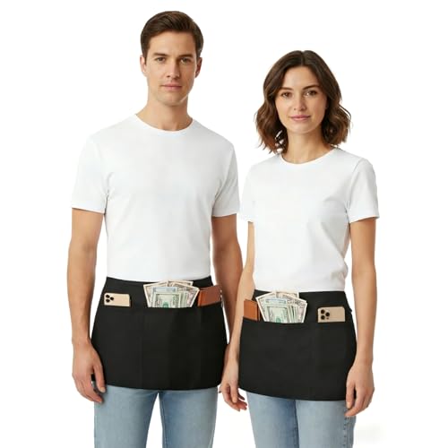 BOHARERS Cotton Server Aprons 3 Pack Waiter Waitress Apron Short Apron with Pockets Restaurant BBQ 12 Inch Black - color: 03 Pack Black