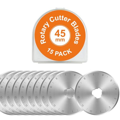 15 Packs 45mm Rotary Cutter Blades 45mm Quilting supplies Rotary Cutter Blades for fabric by SSPONT, compatible with OLFA,Fiskars,Mr.Pen,DAFA,Truecut etc. Sewing Arts Crafts, Sharp and Durable - color: 45mm-15 PCS