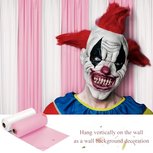 Moukeren 2 Roll Plastic Tablecloth Wedding Circus Party,White and Pink - color: White and Pink