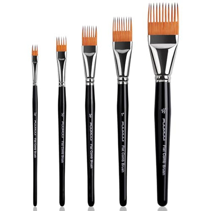 Fuumuui Grainer Brush Set–5pcs Professional Flat Comb Brushes for Unique Texture Painting Perfect for Artists Acrylic, Watercolor and Oil - style: Flat