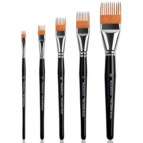 Fuumuui Grainer Brush Set–5pcs Professional Flat Comb Brushes for Unique Texture Painting Perfect for Artists Acrylic, Watercolor and Oil - style: Flat