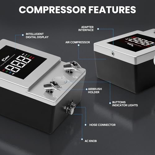 Colima Airbrush Compressor, Air Compressor with 0.5–30 PSI Air Control | Ultra-Quiet High-Performance Air Compressor with Intelligent Digital Display for Modeling,Painting,Cake Decor,Detail Artists - color: Airbrush Compressor