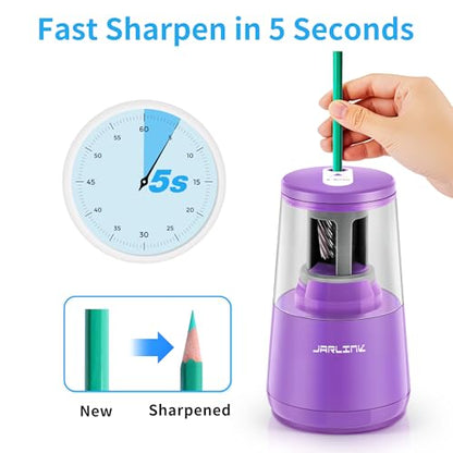JARLINK Electric Pencil Sharpener, Heavy Duty Helical Blade, Auto Stop - color: Purple
