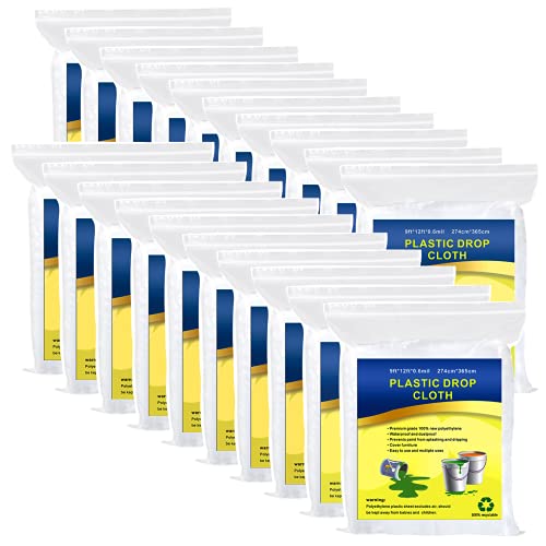 20 Pieces Plastic Drop Cloth, Multiple Waterproof Cloth Sheets for Painting, Dust-Proof and Rustproof, 9x12 Feet Tarp, Furniture Cover - size: 20 Pieces