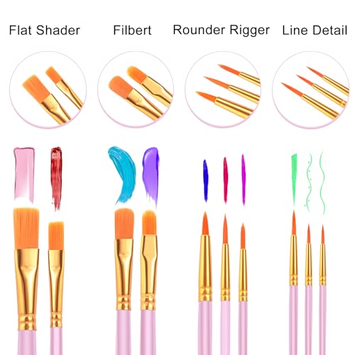 ESRICH 60PCS Pink Paint Brushes, Paint Brush for Acrylic Painting - color: Pink, size: 60