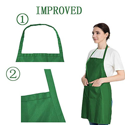 16 Pack Green Bib Plain Aprons Bulk for Women Men Adult with 2 Pockets-Chef Cooking Kitchen Painting Baking Restaurant Servers (16 pcs,Green) - color: Green