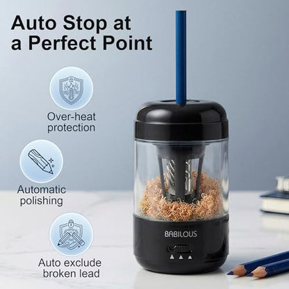 Babilous Rechargeable Electric Pencil Sharpener with Auto Feed & Auto Eject - color: Black