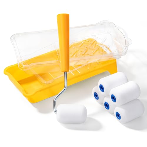 Bates- 2 Inch Foam Paint Roller Kit, 10 pcs, Small Paint Roller Kit, 1x Plastic Paint Tray, 2X Clear Disposable Tray Liners, 1x Roller Frame & 6X Mini Foam Covers - color: Orange