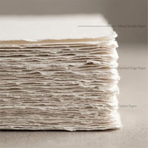ANSSDO 100 Sheets Cotton Deckled Edge Watercolor Paper 5 x 7 inch | Cold pressed textured sheets for watercolor painting, wedding invitations, sketch & mixed media art - size: 5 x 7