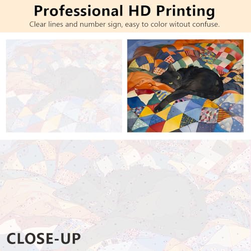 TUMOVO Paint by Numbers Kit for Adults Beginner, Adult Paint by Number Kits - Black Cat Laying on Colorful Quilt, Cozy Feline Art Painting by Numbers, DIY Pet Portrait Canvas - 16x20 Inch(Framed) - color: Cat(Framed)