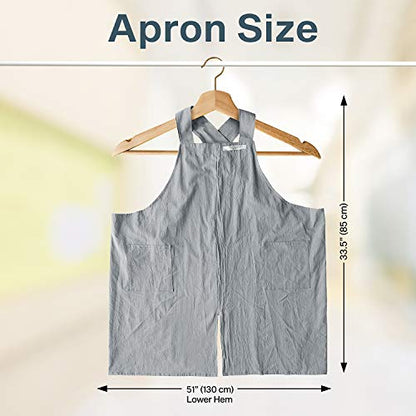 Cotton Aprons for Women and Men | Cross-Back Apron with Pockets - color: Grey