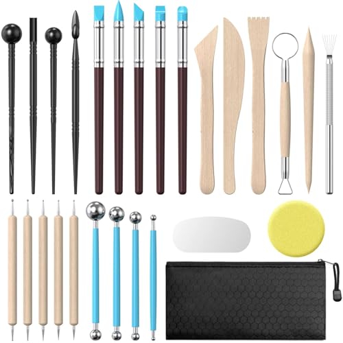 YEYETUO 27PCS Air Dry Clay Tools Kit, Basic Polymer Clay Sculpting Tools | Pottery Tools for Adults, Pottery Craft, Carving, Shaping, Dotting, Moldeing, Family, Class, DIY, Beginners Artists