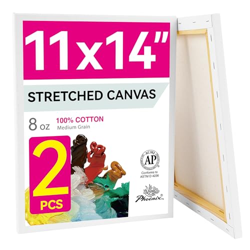 PHOENIX 11x14 Inch Pack of 2 Canvas - Stretched Canvases for Painting, 8 Oz Triple Primed 5/8 Inch Profile 100% Cotton White Blank Framed Canvas for Oil Acrylic & Pouring Art - size: 11"x14", style: Studio 2 Pack Set