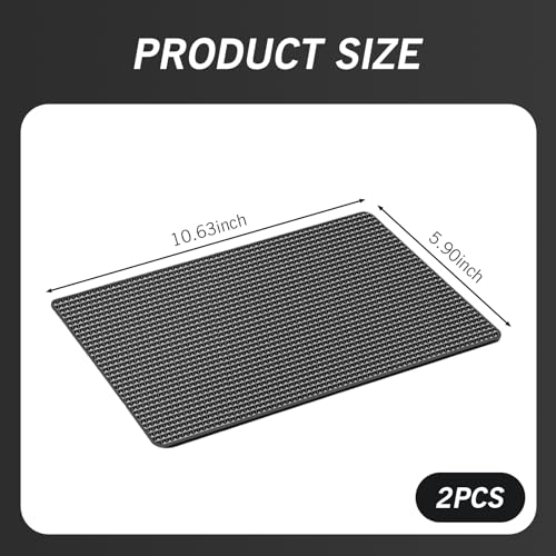 2 PCS Car Dashboard Anti-Slip Mat, 10.62" x 5.9" Grid Pattern High Temperature Resistant Washable Center Console Storage Mat, Double-Sided Self-Adhesive Accessories, for Most Cars (Black)