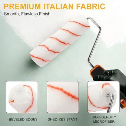 Paint Roller kit, Paint Roller Extension Pole 5ft | paint brushes,Paint Rollers 9"&4"paint tray liner . Perfect for DIY & Professional home renovation 15Piece Sets